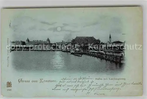 AK / Ansichtskarte Konstanz Bodensee Hafen Landungssteg Mondschein Kat. Konstanz