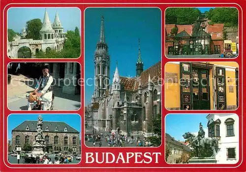 AK / Ansichtskarte Budapest Matthiaskirche  Schloss Mann in Tracht Brunnen Kat. Budapest
