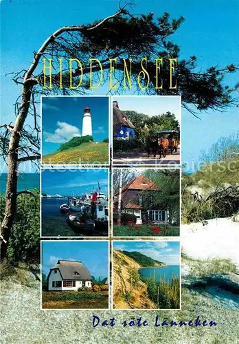 AK / Ansichtskarte Insel Hiddensee Leuchtturm Hafen Kutsche Duenen Typisches Haus Kat. Insel Hiddensee