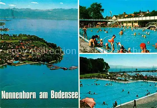 AK / Ansichtskarte Nonnenhorn Bodensee Fliegeraufnahme Schwimmbad