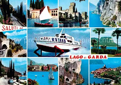 AK / Ansichtskarte Garda Lago di Garda Schloss Tragflaechenboot Promenade Bucht