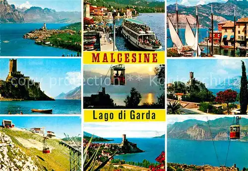 AK / Ansichtskarte Malcesine Lago di Garda Teilansicht Schloss Seilbahn Anlegestelle Kat. Malcesine
