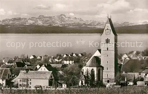 AK / Ansichtskarte Hagnau Bodensee Kirche Schweizer Alpen Kat. Hagnau am Bodensee