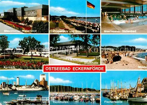 AK / Ansichtskarte Eckernfoerde Meerwasser Wellenbad Kurpark Hafen Yachthafen Fiscerhafen Kat. Eckernfoerde