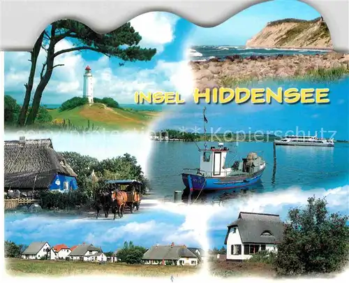 AK / Ansichtskarte Insel Hiddensee Fischerboot Leuchtturm Teilansicht Strand Kat. Insel Hiddensee