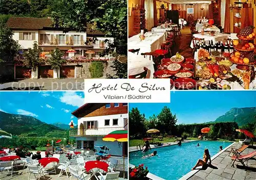 AK / Ansichtskarte Vilpian Suedtirol Hotel Restaurant De Silva Gastraum Terrasse Swimmingpool