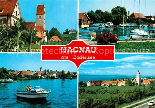 AK / Ansichtskarte Hagnau Bodensee Kirche Panorama Hafen Boote Kat. Hagnau am Bodensee