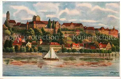 AK / Ansichtskarte Meersburg Bodensee Schloss Panorama Kuenstlerkarte Marschall Kat. Meersburg