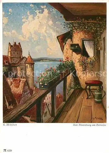 AK / Ansichtskarte Meersburg Bodensee Schloss Kuenstlerkarte Messler Kat. Meersburg