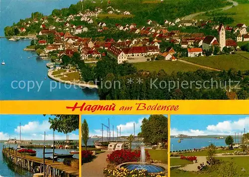 AK / Ansichtskarte Hagnau Bodensee Fliegeraufnahme Uferpromenade Bootssteg Park Kat. Hagnau am Bodensee