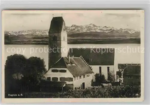 AK / Ansichtskarte Hagnau Bodensee Kirche Schweizer Alpen Kat. Hagnau am Bodensee