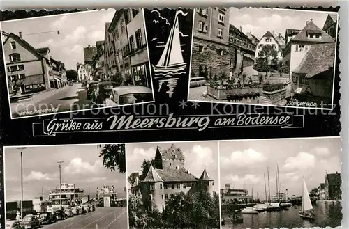 AK / Ansichtskarte Meersburg Bodensee Untere Seestrasse Steigstrasse Faehrhafen Segelboote Schloss Kat. Meersburg