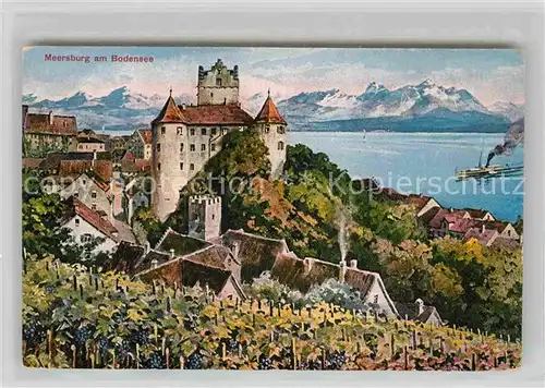 AK / Ansichtskarte Meersburg Bodensee Schloss Weinberge Schweizer Alpen Kat. Meersburg