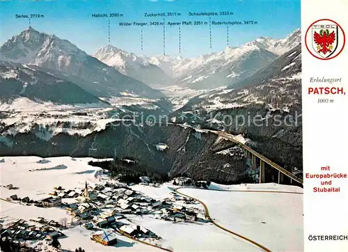 AK / Ansichtskarte Patsch Winter und Sommererholungsort Europabruecke Staubaital Alpen Fliegeraufnahme Kat. Patsch