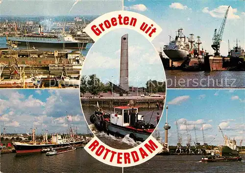 AK / Ansichtskarte Rotterdam Hafen Faehre Hochseedampfer Werft Schiffskran Schlepper Kat. Rotterdam