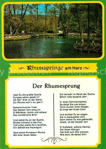 AK / Ansichtskarte Gedicht auf AK Der Rhumesprung Rhumspringe am Harz  Kat. Lyrik