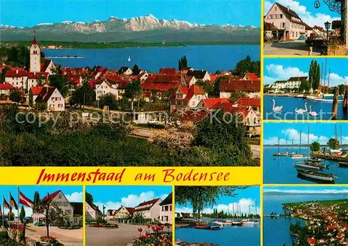 AK / Ansichtskarte Immenstaad Bodensee Gesamtansicht mit Alpenpanorama Hafen Segelboote Schwaene Hotels Kat. Immenstaad am Bodensee