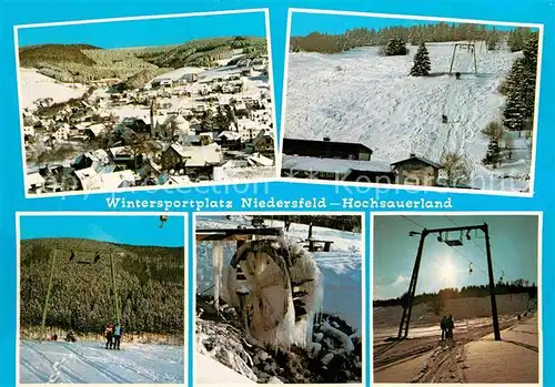 AK / Ansichtskarte Niedersfeld Panorama Wintersportplatz Skilift Wasserrad Eiszapfen Kat. Winterberg