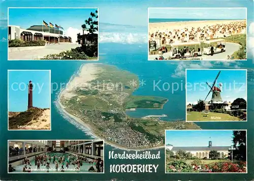 AK / Ansichtskarte Norderney Nordseebad Haus der Insel Nordstrand Windmuehle Leuchtturm Meerwasserschwimmbad Kurhaus Insel Fliegeraufnahme Kat. Norderney