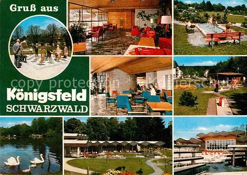 AK / Ansichtskarte Koenigsfeld Schwarzwald Parkanlagen Hotel Restaurant Minigolf Wassertreten Schwanenteich Bodenschach Kat. Koenigsfeld im Schwarzwald