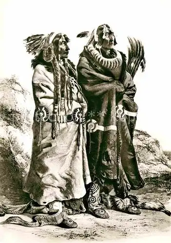 AK / Ansichtskarte Indianer Native American Mandan Krieger Missouri River Kupferstich Carl Bodmer  Kat. Regionales