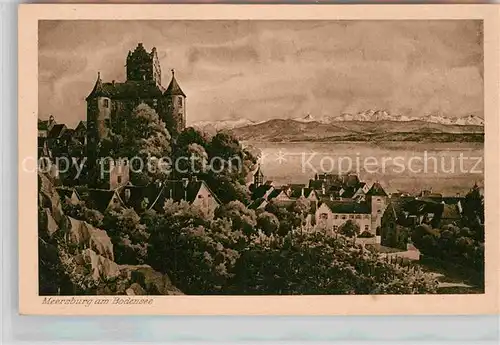 AK / Ansichtskarte Meersburg Bodensee Schloss Panorama Schweizer Alpen Kuenstlerkarte Marschall Kat. Meersburg