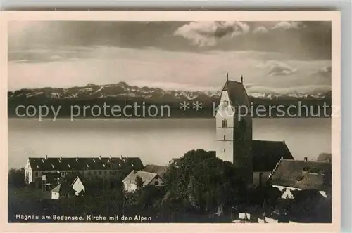 AK / Ansichtskarte Hagnau Bodensee Kirche Alpen Kat. Hagnau am Bodensee