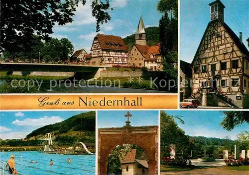 AK / Ansichtskarte Niedernhall Kocher Rathaus Schwimmbad Kirche  Kat. Niedernhall