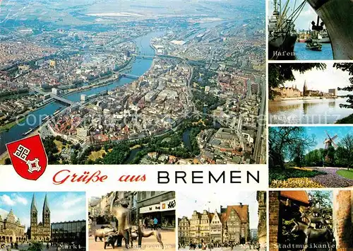 AK / Ansichtskarte Bremen Fliegeraufnahme Hafen Weser Stadtmusikanten Soegegruppe Kat. Bremen