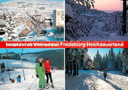 AK / Ansichtskarte Fredeburg Schmallenberg Panorama Wintersportplatz Schlepplift Skilanglauf