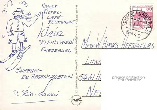 AK / Ansichtskarte Fredeburg Schmallenberg Panorama Wintersportplatz Schlepplift Skilanglauf