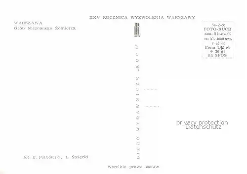 AK / Ansichtskarte Warszawa 1945 und 1970 Grob Nieznanego Zlnierza Grab des unbekannten Soldaten Kat. Warschau Polen