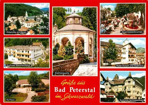 AK / Ansichtskarte Bad Peterstal Griesbach Ortsmitte Kurhotel Kurhaus Sauerwasserbrunnen Sophienquelle Hotel Kurklinik Schwarzwald Kat. Bad Peterstal Griesbach