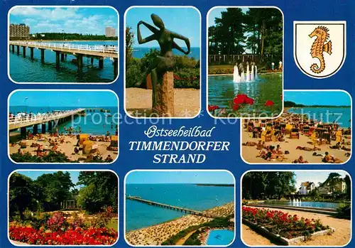 AK / Ansichtskarte Timmendorfer Strand Ostseeheilbad Seebruecke Strand Park Statue Parkanlagen Kat. Timmendorfer Strand