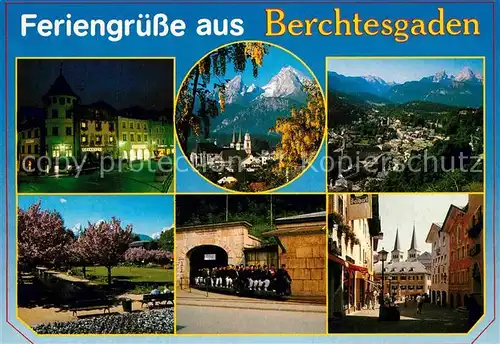 AK / Ansichtskarte Berchtesgaden Marktplatz Watzmann Alpen Kurgarten Salzbergwerk Fussgaenerzone Kat. Berchtesgaden