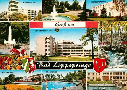 AK / Ansichtskarte Bad Lippspringe Klinik Sanatorium Fontaene Jordanquelle Kurmittelhaus Thermalbad Kurhaus Kat. Bad Lippspringe