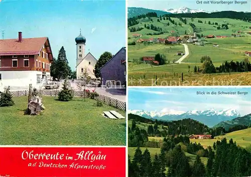 AK / Ansichtskarte Oberreute Ortsmotiv mit Kirche Panorama Blick zu Schweizer Bergen und Vorarlberger Bergen Kat. Oberreute