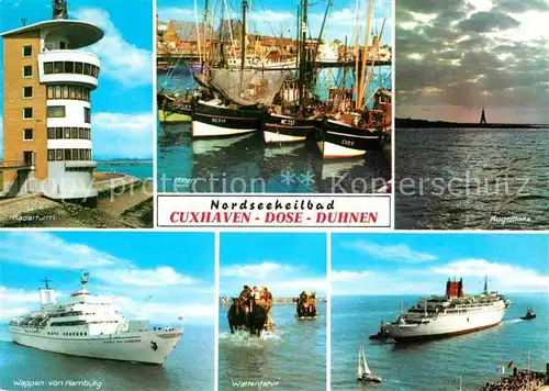 AK / Ansichtskarte Cuxhaven Duhnen Nordseebad Radarturm Hafen Kugelbake MS Wappen von Hamburg Wattenfahrt 