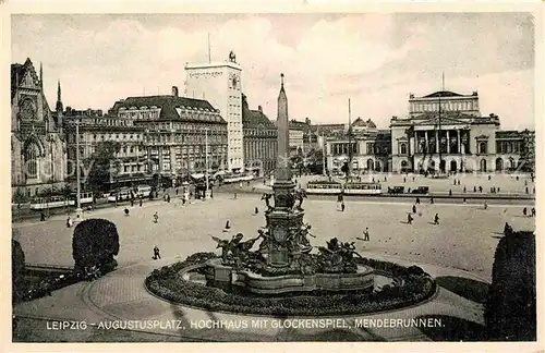 AK / Ansichtskarte Strassenbahn Leipzig Augustusplatz Hochhaus Glockenspiel Mendebrunnen  Kat. Strassenbahn