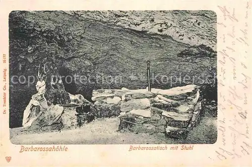 AK / Ansichtskarte Hoehlen Caves Grottes Barbarossahoehle Barbarossatisch mit Stuhl  Kat. Berge