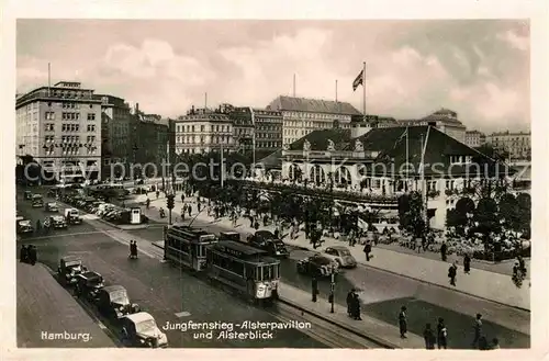 AK / Ansichtskarte Strassenbahn Hamburg Jungfernstieg Alsterpavillon Alsterblick  Kat. Strassenbahn