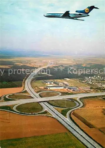 AK / Ansichtskarte Autobahn Autobahnkreuz Fliegeraufnahme Flughafen Koeln Bonn  Kat. Autos