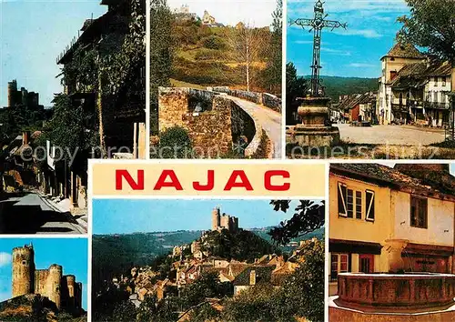 AK / Ansichtskarte Najac Rue du Bariou Pont romain Eglise Chateau Kat. Najac