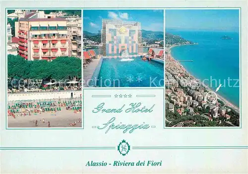 AK / Ansichtskarte Alassio Grand Hotel Spiaggia Fliegeraufnahme mit Strand Kat. 