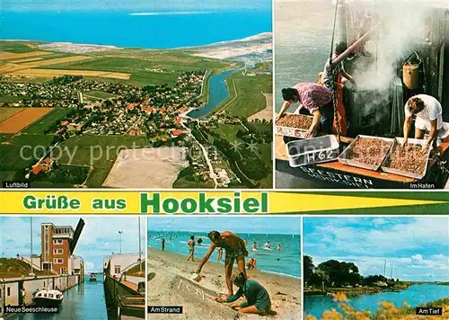 AK / Ansichtskarte Hooksiel Nordseebad Hafen Strand Neue Seeschleuse Fliegeraufnahme Kat. Wangerland
