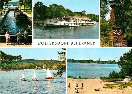AK / Ansichtskarte Woltersdorf Erkner Strand Schleuse Aussichtsturm Flakensee Camping Kat. Woltersdorf Erkner