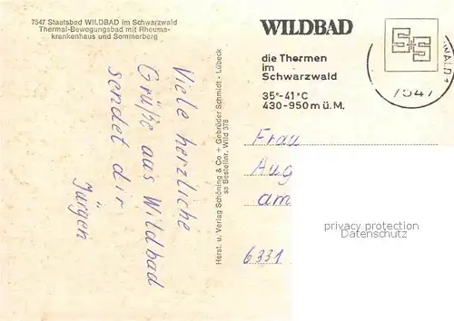 AK / Ansichtskarte Wildbad Schwarzwald Thermalbad mit Rheumakrankenhaus und Sommerberg Kat. Bad Wildbad