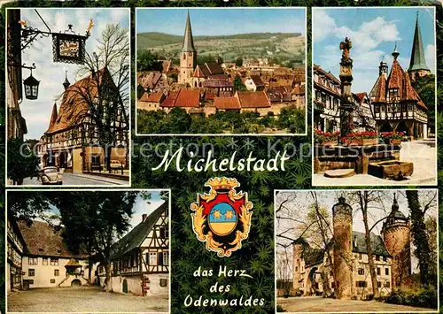 AK / Ansichtskarte Michelstadt Fachwerkhaeuser Teilansicht Markt Brunnen Schloss Kat. Michelstadt