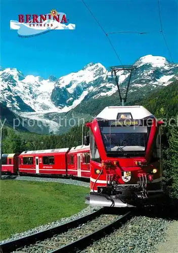 AK / Ansichtskarte Eisenbahn Bernina Express Montabella Kehre Morteratsch Gletscher Kat. Eisenbahn