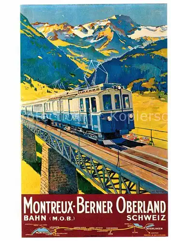 AK / Ansichtskarte Eisenbahn Affiche pour les Chemins de Fer Montreux Oberland Bernois 1937 Kat. Eisenbahn